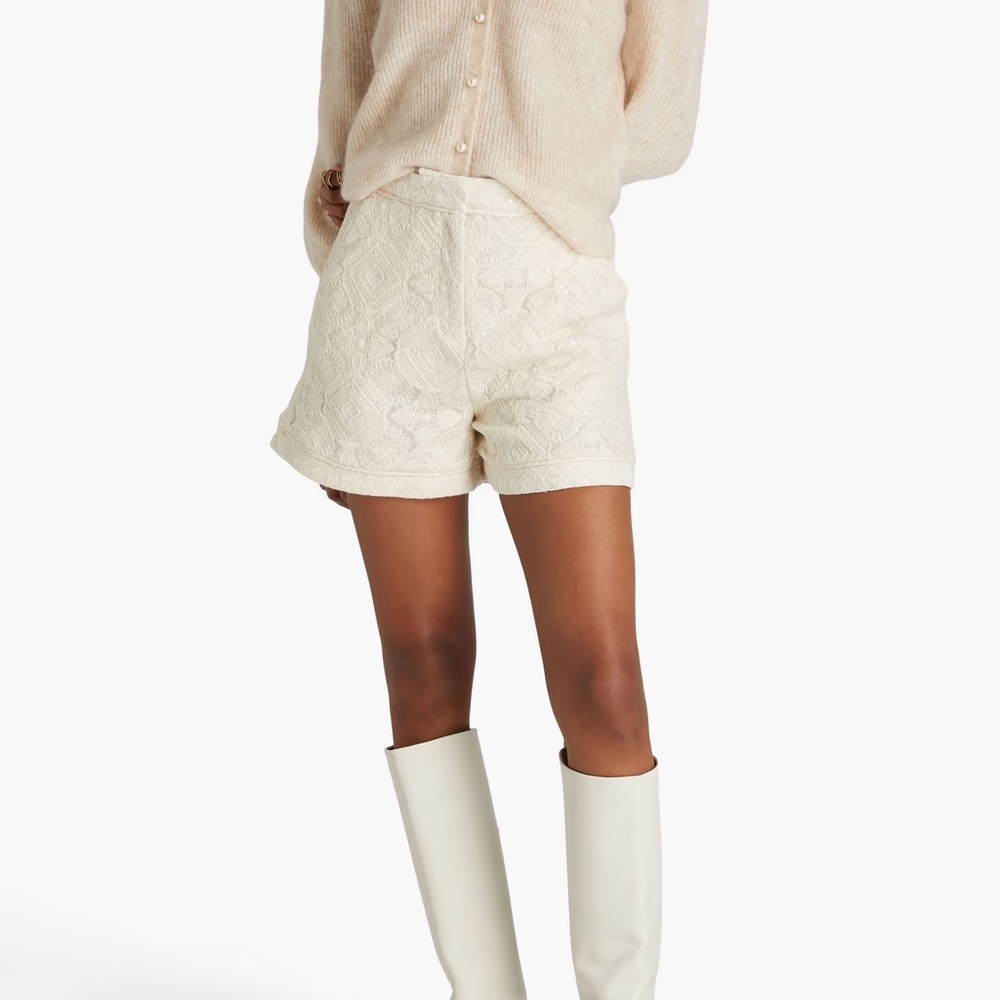Maje Cream High-Waist Textured Shorts